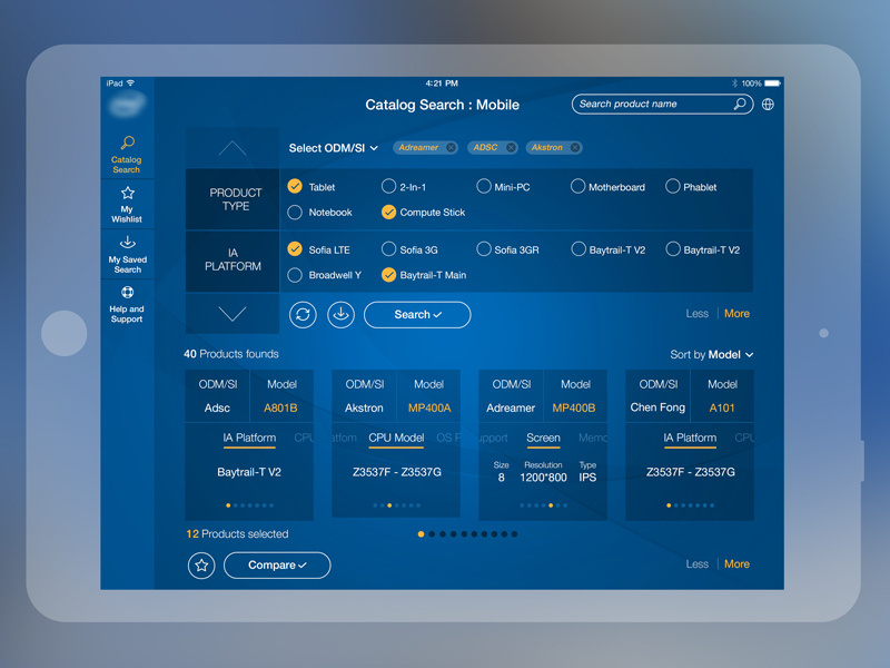 Example of Catalog Search - Tablet